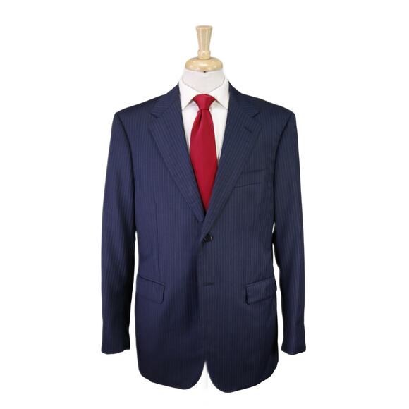 Astor & Black Custom Charcoal Aqua Blue Striped 2-Btn Wool Suit 42R - Picture 1 of 12
